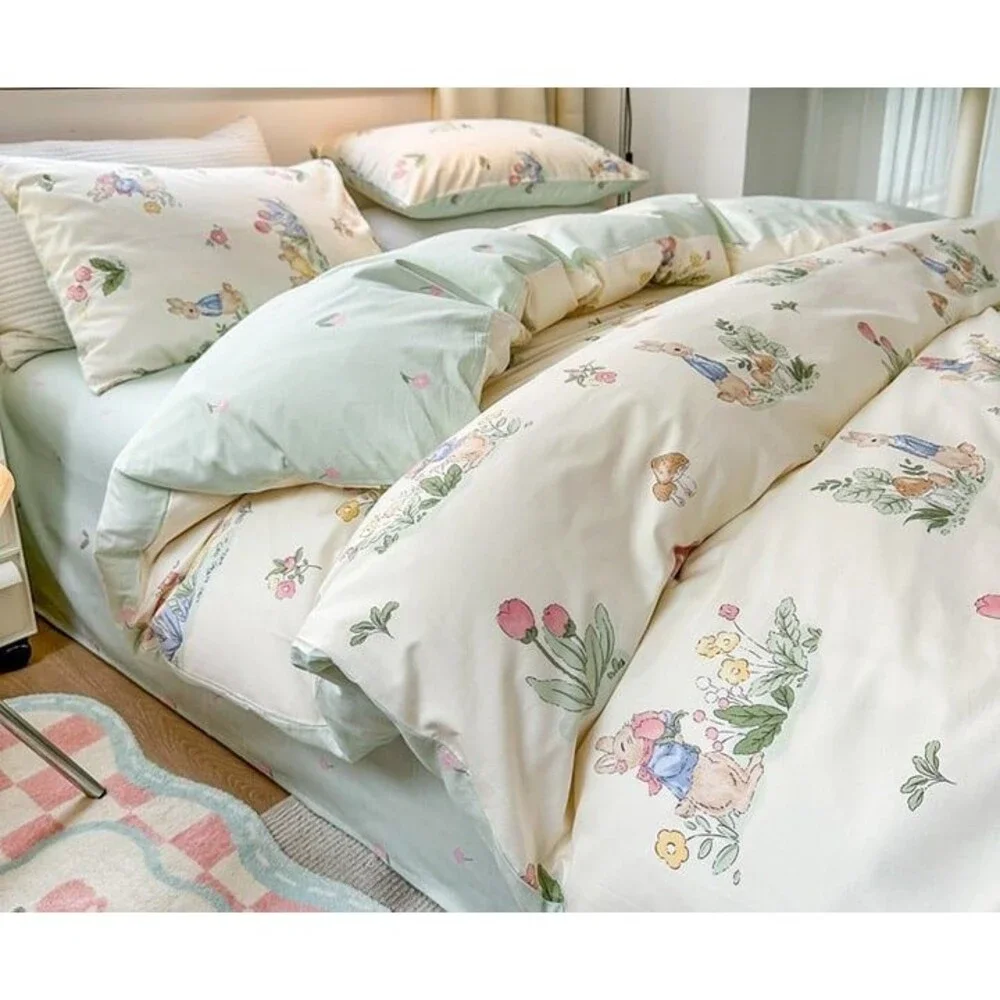 Twin Duvet Cover Set 2pcs Cotton 1 Comforter Cover 1 Pillowcase  Cartoon Bunny